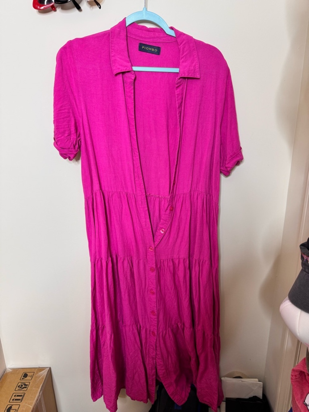 Piombo Bright Fuchsia Tiered Button-Front Midi Dress